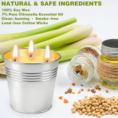 Citronella Candles Outdoor, Large Citronella Candle Set of 2, 13 oz 3-Wick Soy Candles with Natural Citronella Oil, 160H Total for Patio, Backyard, Deck, Camping, Decorative Silver Tin Bucket in Saudi Arabia