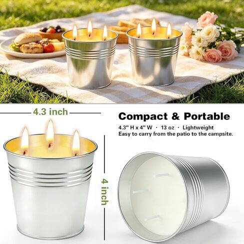 Citronella Candles Outdoor, Large Citronella Candle Set of 2, 13 oz 3-Wick Soy Candles with Natural Citronella Oil, 160H Total for Patio, Backyard, Deck, Camping, Decorative Silver Tin Bucket in Saudi Arabia