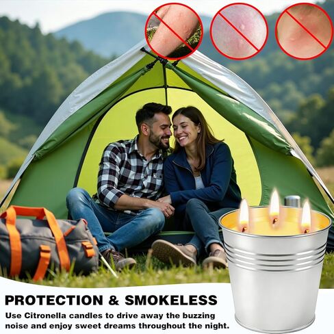 Citronella Candles Outdoor, Large Citronella Candle Set of 2, 13 oz 3-Wick Soy Candles with Natural Citronella Oil, 160H Total for Patio, Backyard, Deck, Camping, Decorative Silver Tin Bucket in Saudi Arabia