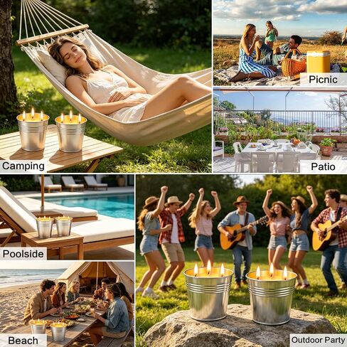 Citronella Candles Outdoor, Large Citronella Candle Set of 2, 13 oz 3-Wick Soy Candles with Natural Citronella Oil, 160H Total for Patio, Backyard, Deck, Camping, Decorative Silver Tin Bucket in Saudi Arabia