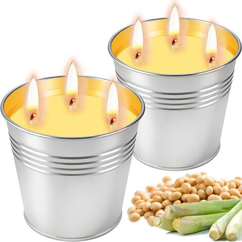 Citronella Candles Outdoor, Large Citronella Candle Set of 2, 13 oz 3-Wick Soy Candles with Natural Citronella Oil, 160H Total for Patio, Backyard, Deck, Camping, Decorative Silver Tin Bucket in Saudi Arabia