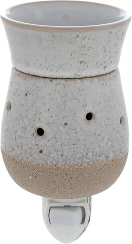 Rustic Speckled Plug-in Wax Warmer | Safe Aromatherapy Without Flame | Ceramic Design with Matte Tan and Glossy White Finish in Saudi Arabia