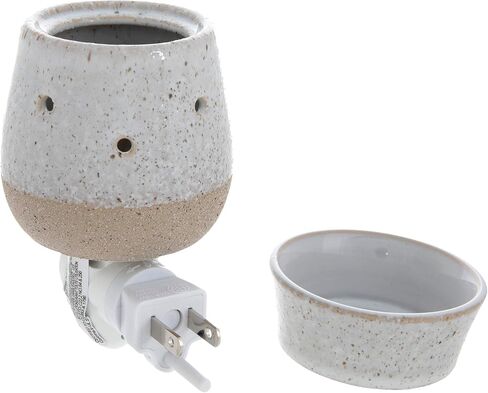 Rustic Speckled Plug-in Wax Warmer | Safe Aromatherapy Without Flame | Ceramic Design with Matte Tan and Glossy White Finish in Saudi Arabia
