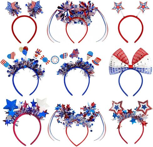 Blync 9Pcs 4th of July Headband, 250th Independence Day Sam Hat Hair Accessories Headbands, Headwear Costume Top Hat Head Band Party Bopper for Women Men in Saudi Arabia