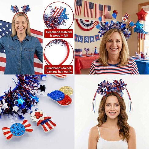 Blync 9Pcs 4th of July Headband, 250th Independence Day Sam Hat Hair Accessories Headbands, Headwear Costume Top Hat Head Band Party Bopper for Women Men in Saudi Arabia