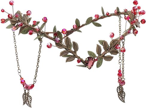 MOSTORY Medieval Woodland Fairy Crown - Beaded Leaf Elf Circlet with Tassel for Women Viking Renaissance Renfaire Cosplay in Kuwait
