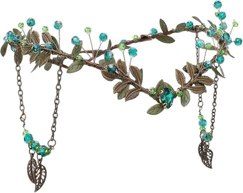 MOSTORY Medieval Woodland Fairy Crown - Beaded Leaf Elf Circlet with Tassel for Women Viking Renaissance Renfaire Cosplay in Kuwait