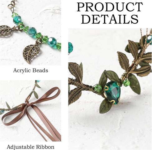 MOSTORY Medieval Woodland Fairy Crown - Beaded Leaf Elf Circlet with Tassel for Women Viking Renaissance Renfaire Cosplay in Kuwait
