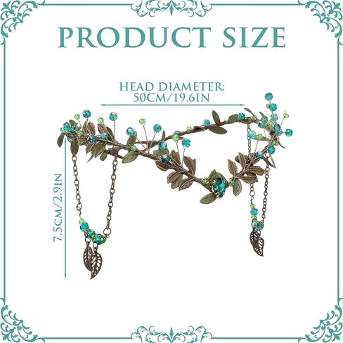 MOSTORY Medieval Woodland Fairy Crown - Beaded Leaf Elf Circlet with Tassel for Women Viking Renaissance Renfaire Cosplay in Kuwait