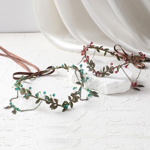 MOSTORY Medieval Woodland Fairy Crown - Beaded Leaf Elf Circlet with Tassel for Women Viking Renaissance Renfaire Cosplay in Kuwait