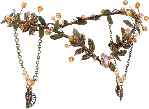 MOSTORY Medieval Woodland Fairy Crown - Beaded Leaf Elf Circlet with Tassel for Women Viking Renaissance Renfaire Cosplay in Kuwait