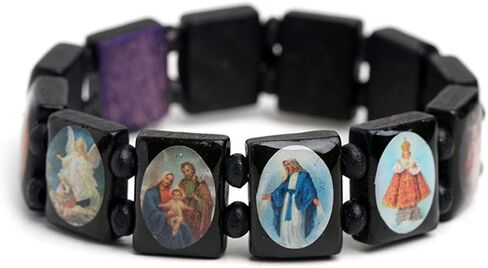 Fashion Wood Stretch Catholic Icon Bracelets Saint Jesus Cross Virgin Mary Religious Unisex Bracelet 3-color in Saudi Arabia