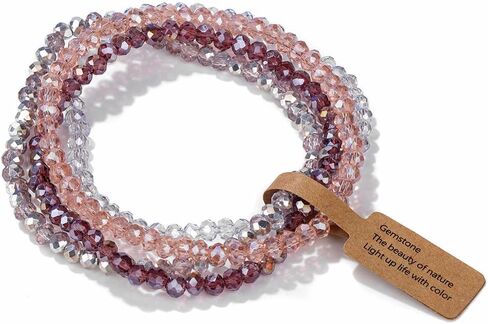 4Pcs Crystal Beaded Bracelet Set Colorful Sparkly Bead Stretch Bracelets Boho Jewelry for Women in Saudi Arabia