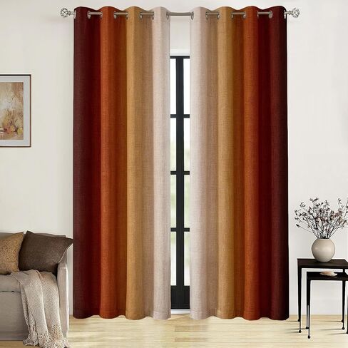 Terracotta Ombre Linen Blackout Curtains for Bedroom 84 Inches Long, Room Darkening Grommet Thermal Insulated Curtains for Living Room, Vintage Boho Burnt Orange Light Blocking Drapes,52Wx84L,2 Panels in Saudi Arabia