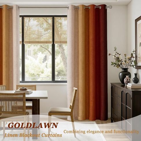 Terracotta Ombre Linen Blackout Curtains for Bedroom 84 Inches Long, Room Darkening Grommet Thermal Insulated Curtains for Living Room, Vintage Boho Burnt Orange Light Blocking Drapes,52Wx84L,2 Panels in Saudi Arabia