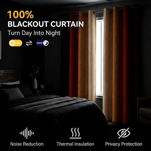 Terracotta Ombre Linen Blackout Curtains for Bedroom 84 Inches Long, Room Darkening Grommet Thermal Insulated Curtains for Living Room, Vintage Boho Burnt Orange Light Blocking Drapes,52Wx84L,2 Panels in Saudi Arabia