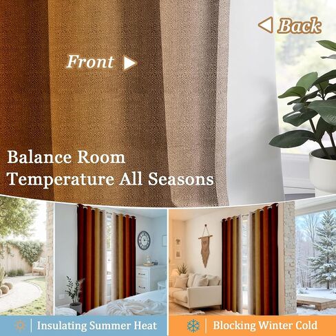 Terracotta Ombre Linen Blackout Curtains for Bedroom 84 Inches Long, Room Darkening Grommet Thermal Insulated Curtains for Living Room, Vintage Boho Burnt Orange Light Blocking Drapes,52Wx84L,2 Panels in Saudi Arabia