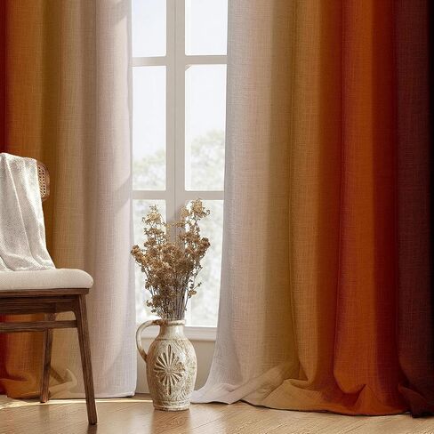 Terracotta Ombre Linen Blackout Curtains for Bedroom 84 Inches Long, Room Darkening Grommet Thermal Insulated Curtains for Living Room, Vintage Boho Burnt Orange Light Blocking Drapes,52Wx84L,2 Panels in Saudi Arabia