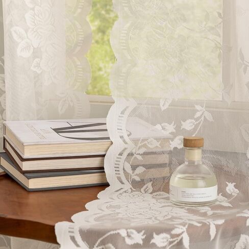 YJ YANJUN Beige Lace Curtains 63 inch Length Vintage Victorian Floral Sheer Drapes for Dining Living Room Bedroom, 2 Panels Rod Pocket Light Filtering French Country Cottage Core Decor W52 X L63 in Saudi Arabia