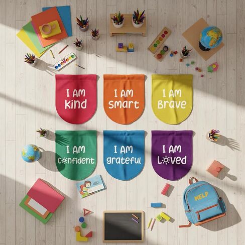 Breling 6 Pcs Rainbow School Classroom Curtains with Motivational Positive Words Colorful Back to Classroom Curtains Drapes Rainbow Decor for Kindergarten Primary School Playroom, 36 x 24 Inch in Kuwait