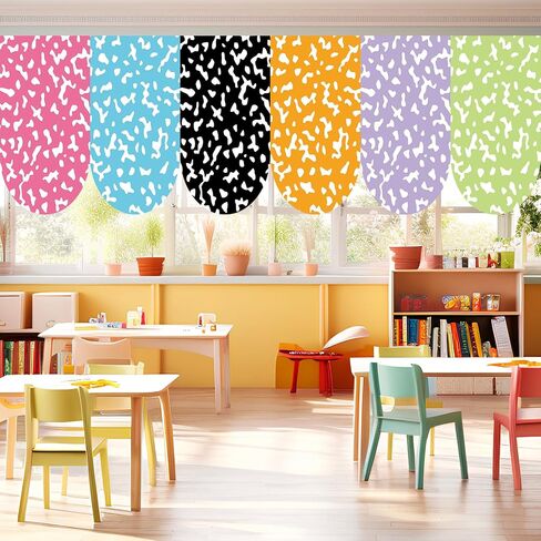 6 Pcs Composition Notebook Classroom Curtains Back to School Pastel Pencil Bow Window Curtains for Classroom Kindergarten Primary Daycare Playroom Bedroom Living Room Decor Easy Install 36 x 27.5Inch in Saudi Arabia