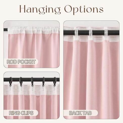 Blush Pink Curtains for Girls Bedroom 2 Panels Double Layer Blackout Curtain with Fluffy Floral Pom Pom Sheer Drapery for Preppy Kids Toddler Room Decor, Room Darkening Window Drapes, 52x84 in Kuwait