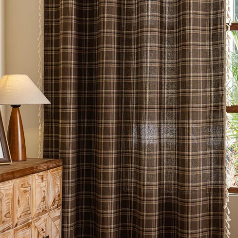 Plaid Curtains 84 Inch Length 2 Panels, Farmhouse Window Curtains Light Filtering with Tassel Trim, Rustic Tartan Drapes for Living Room Bedroom, Blue in Kuwait