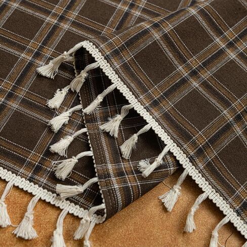 Plaid Curtains 84 Inch Length 2 Panels, Farmhouse Window Curtains Light Filtering with Tassel Trim, Rustic Tartan Drapes for Living Room Bedroom, Blue in Kuwait