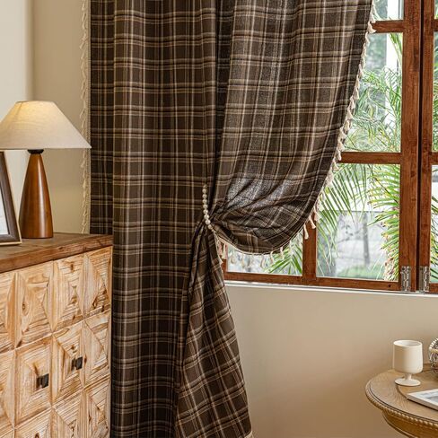 Plaid Curtains 84 Inch Length 2 Panels, Farmhouse Window Curtains Light Filtering with Tassel Trim, Rustic Tartan Drapes for Living Room Bedroom, Blue in Kuwait