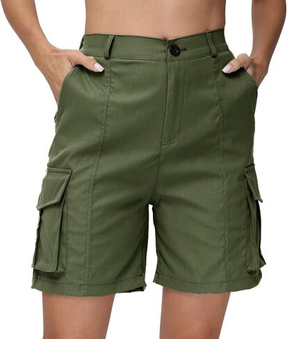 Womens Cargo Shorts Knee Length Elastic Hiking Shorts Summer Business Casual Trendy Short with Pockets in Saudi Arabia