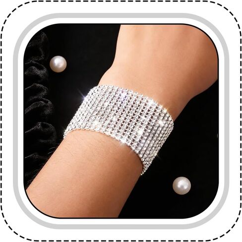 Rhinestone Bracelet Silver Bling Sparkling Adjustable Fashion Chain Rhinestone Bracelet Elegant Party Jewelry for Women in Saudi Arabia