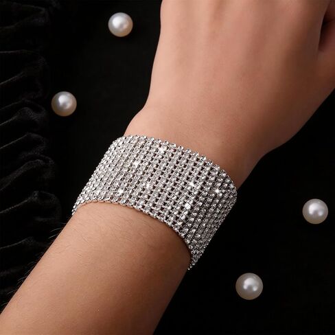 Rhinestone Bracelet Silver Bling Sparkling Adjustable Fashion Chain Rhinestone Bracelet Elegant Party Jewelry for Women in Saudi Arabia