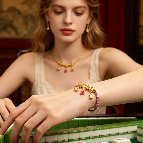 Mahjong Bracelet, Lucky Tile Charm Design ， Elegant Mahjong Bracelets for Women with Adjustable Fit for Daily Wear and Themed Accessory in Saudi Arabia