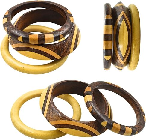 Handmade Dual Color Natural Wooden Bangle Set (3 Pieces) for Women | Natural Wood Joint Bangles Christmas Gift Jewelry for Her | Eco-Friendly Artisan Crafted Gift in Saudi Arabia