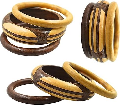 Handmade Dual Color Natural Wooden Bangle Set (3 Pieces) for Women | Natural Wood Joint Bangles Christmas Gift Jewelry for Her | Eco-Friendly Artisan Crafted Gift in Saudi Arabia