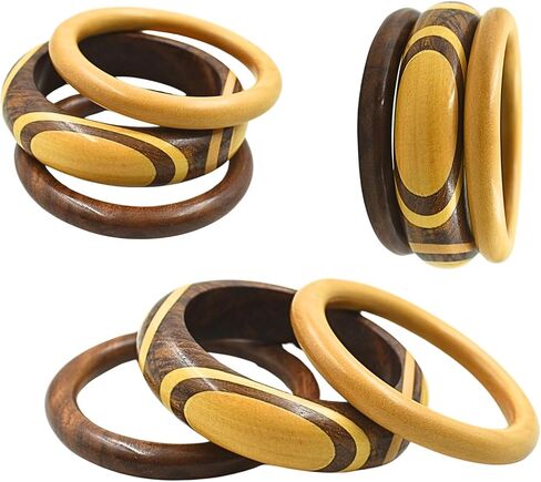 Handmade Dual Color Natural Wooden Bangle Set (3 Pieces) for Women | Natural Wood Joint Bangles Christmas Gift Jewelry for Her | Eco-Friendly Artisan Crafted Gift in Saudi Arabia