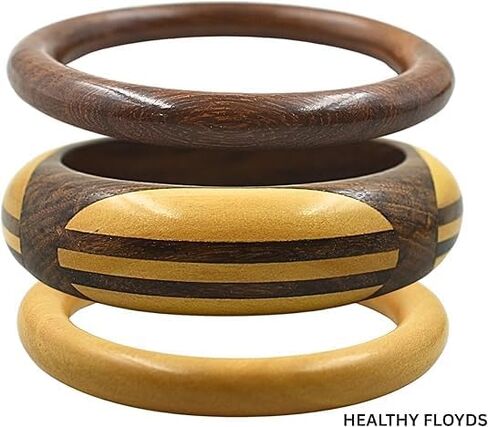 Handmade Dual Color Natural Wooden Bangle Set (3 Pieces) for Women | Natural Wood Joint Bangles Christmas Gift Jewelry for Her | Eco-Friendly Artisan Crafted Gift in Saudi Arabia