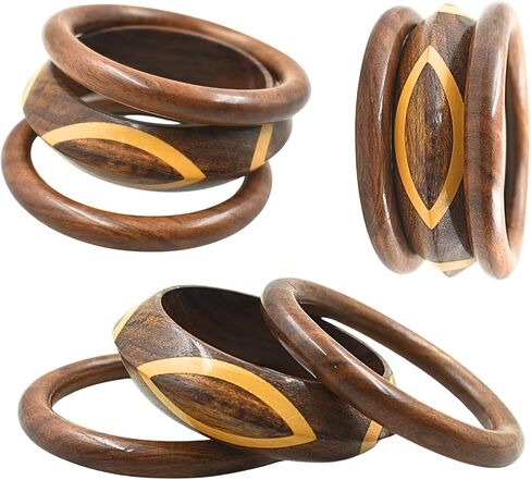 Handmade Dual Color Natural Wooden Bangle Set (3 Pieces) for Women | Natural Wood Joint Bangles Christmas Gift Jewelry for Her | Eco-Friendly Artisan Crafted Gift in Saudi Arabia