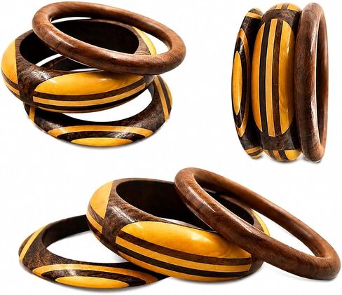 Handmade Dual Color Natural Wooden Bangle Set (3 Pieces) for Women | Natural Wood Joint Bangles Christmas Gift Jewelry for Her | Eco-Friendly Artisan Crafted Gift in Saudi Arabia
