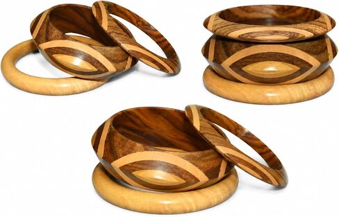 Handmade Dual Color Natural Wooden Bangle Set (3 Pieces) for Women | Natural Wood Joint Bangles Christmas Gift Jewelry for Her | Eco-Friendly Artisan Crafted Gift in Saudi Arabia