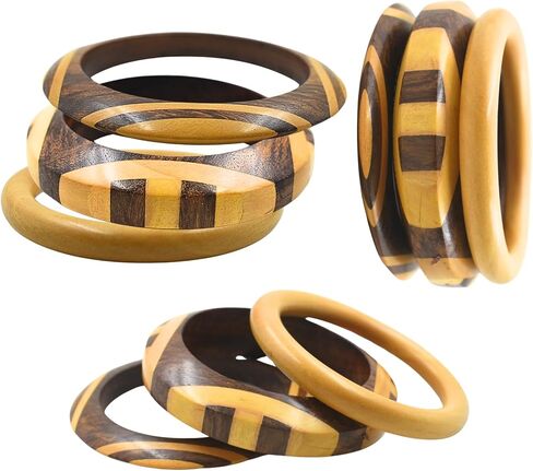 Handmade Dual Color Natural Wooden Bangle Set (3 Pieces) for Women | Natural Wood Joint Bangles Christmas Gift Jewelry for Her | Eco-Friendly Artisan Crafted Gift in Saudi Arabia