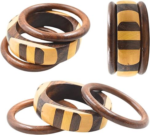 Handmade Dual Color Natural Wooden Bangle Set (3 Pieces) for Women | Natural Wood Joint Bangles Christmas Gift Jewelry for Her | Eco-Friendly Artisan Crafted Gift in Saudi Arabia