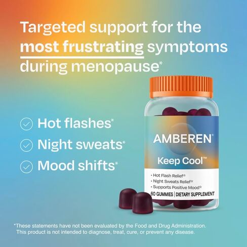 Amberen Keep Cool Menopause Supplement for Women, Feminine Care, with Pycnogenol® to Help Relieve Hot Flashes, Night Sweats and Support Positive Mood, Soy & Hormone Free, 60 Gummies, 30 Day Supply in Saudi Arabia