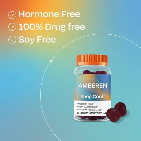Amberen Keep Cool Menopause Supplement for Women, Feminine Care, with Pycnogenol® to Help Relieve Hot Flashes, Night Sweats and Support Positive Mood, Soy & Hormone Free, 60 Gummies, 30 Day Supply in Saudi Arabia