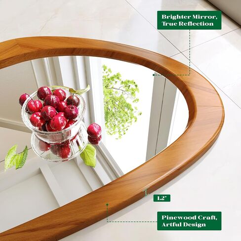 Mid Century Modern Mirror, 28x48 Inch Irregular Wall Mirror, Asymmetrical Wall Mirrors with Pine Wooden Frame for Living Room Bedroom Bathroom Entryway Hangs Horizontally or Vertically in Saudi Arabia