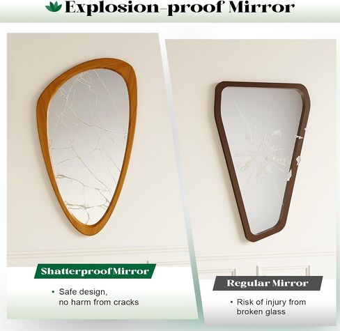 Mid Century Modern Mirror, 28x48 Inch Irregular Wall Mirror, Asymmetrical Wall Mirrors with Pine Wooden Frame for Living Room Bedroom Bathroom Entryway Hangs Horizontally or Vertically in Saudi Arabia