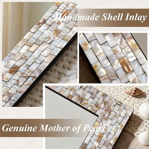 Chende Rectangular Capiz Shell Mirror for Wall Decor, 47"x32" Creamy Ivory Handcrafted Large Wall Mirror with Mosaic Frame for Bathroom, Entrance, Dining Room, Horizontal/Vertical, Tempered Glass in Saudi Arabia