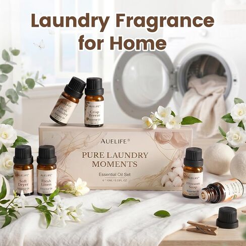 Auelife Laundry Essential Oils Set for Dryer Balls, 6x10ml Diffuser Oil | Home Fragrance for Laundry Room, Candle & Soap Making with Fresh Linen, Blossom Soap, Crisp Breeze, Soft Dryer, Citrus in Saudi Arabia