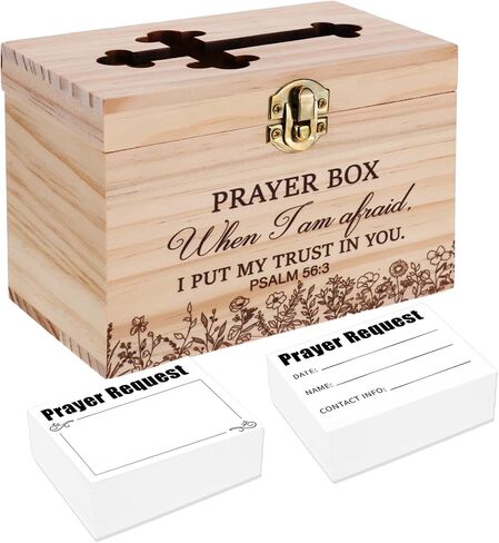 Prayer Box with 100 Pcs Prayer Cards, Wooden Hollow Out Cross Request Box for Blessing Fundraising First Communion Christian Gifts, Prayer Closet Essentials Church Supplies for Your Daily Prayers in Saudi Arabia
