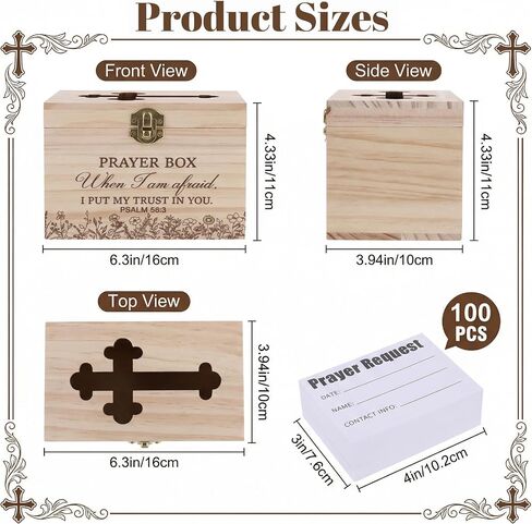 Prayer Box with 100 Pcs Prayer Cards, Wooden Hollow Out Cross Request Box for Blessing Fundraising First Communion Christian Gifts, Prayer Closet Essentials Church Supplies for Your Daily Prayers in Saudi Arabia